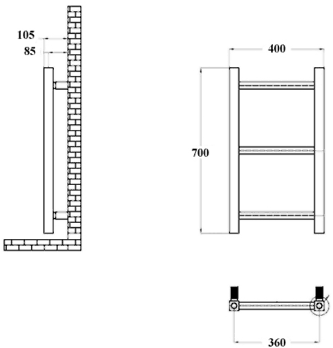 Technical image of Hudson Reed Radiators Eton Electric Radiator (Chrome). 400x700mm.