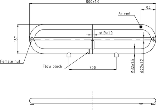 Technical image of Hudson Reed Finesse Oval Towel Radiator. 800x186 (Chrome).