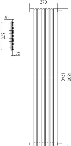 Technical image of Ultra Radiators Carson Vertical Radiator. 370x1800mm (Anthracite).