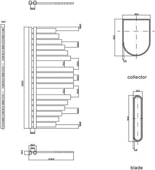 Technical image of Hudson Reed Brunel Designer Vertical Radiator. 1100x483 (Anthracite).