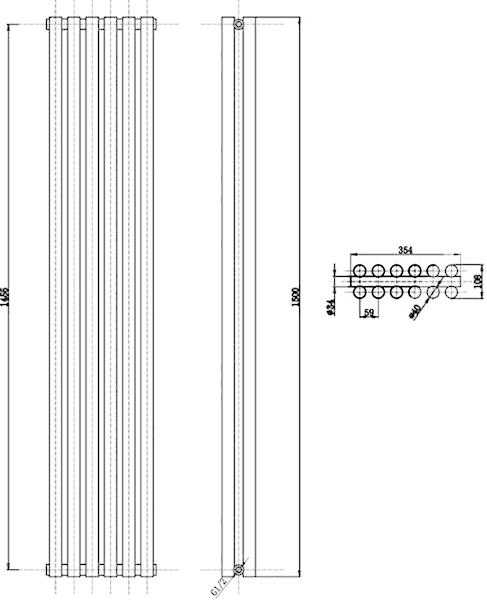 Technical image of Hudson Reed Radiators Savy Double Radiator (Anthracite). 354x1500mm.