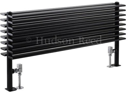 Larger image of Hudson Reed Radiators Fin Floor Mounted Radiator (Black). 1000x504mm.