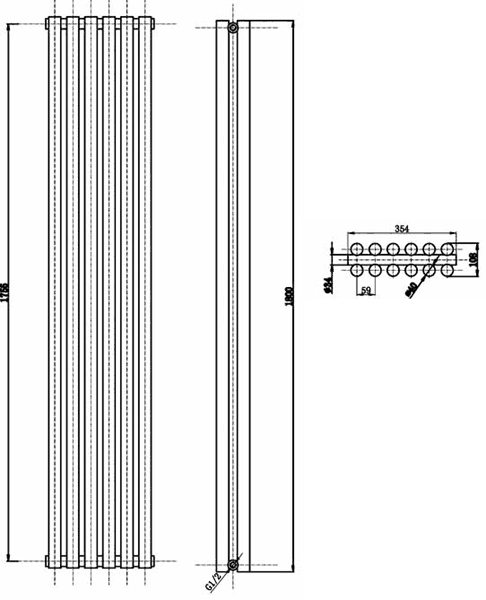 Technical image of Hudson Reed Radiators Savy Double Radiator (Silver). 354x1800mm.