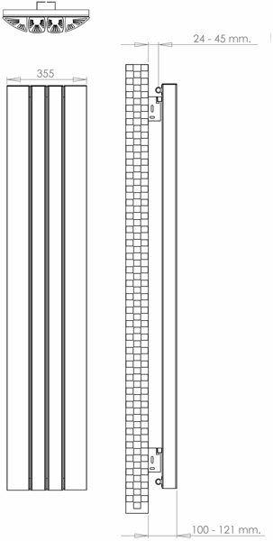 Technical image of Hudson Reed Lunar Vertical Radiator. 1800x355 (Anodised Chrome).