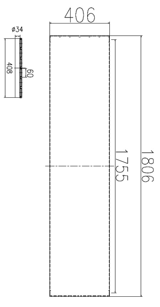 Technical image of Hudson Reed Radiators Flat Panel Vertical Radiator (White). 1806x406mm.