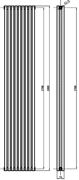 Technical image of Hudson Reed Radiators Refresh Radiator (White). 350x1800mm. 6050 BTU.