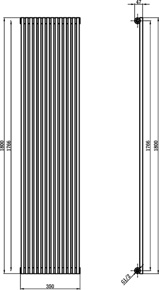 Technical image of Hudson Reed Radiators Refresh Radiator (White). 350x1800mm. 3144 BTU.