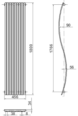 Technical image of Hudson Reed Radiators Palero Radiator (White). 460x1800mm. 4296 BTU.