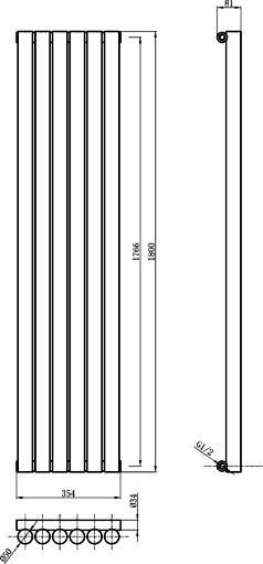 Technical image of Hudson Reed Radiators Savy Double Radiator (White). 1800x354mm.