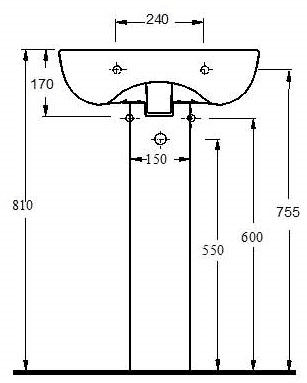 Technical image of Ultra Hobart Short Projection Toilet, 450mm Basin, Full Pedestal & Seat.