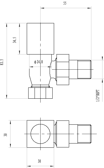 Technical image of Towel Rails Angled Radiator Valves With Square Handles (Pair).