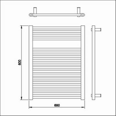 Technical image of Towel Rails Flat heated towel rail (chrome). 600x760mm. 1615 BTU.