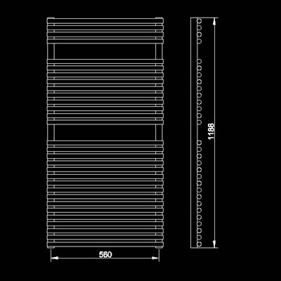 Technical image of HR Pro Series 503 heated towel rail (chrome). 600x1200mm. 2125 BTU.