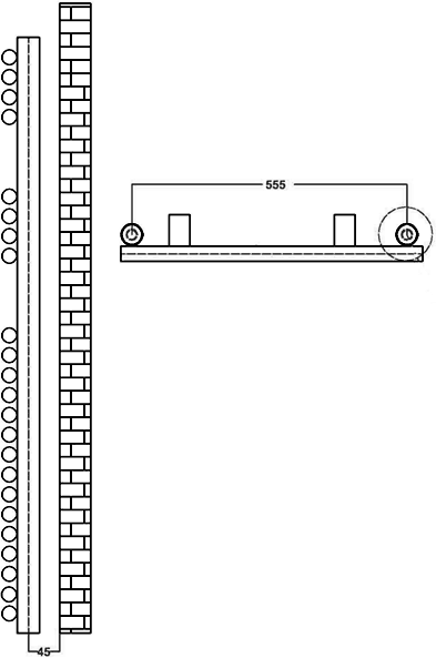 Technical image of HR Pro Series 503 heated towel rail (chrome). 600x1200mm. 2125 BTU.