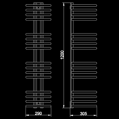 Technical image of HR Pro Series Coil 16 ring heated towel rail (chrome). 300x1200mm. 2150 BTU