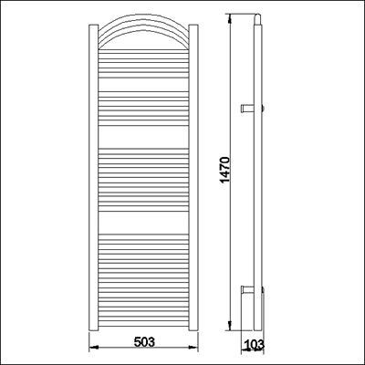 Technical image of Towel Rails Arched heated towel rail (chrome). 500x1475mm. 2900 BTU.