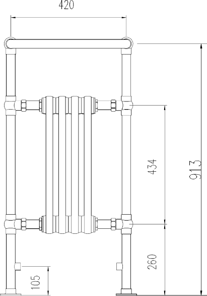 Technical image of Ultra Radiators Grosvenor Heated Towel Rail (Chrome & White). 540x965mm.