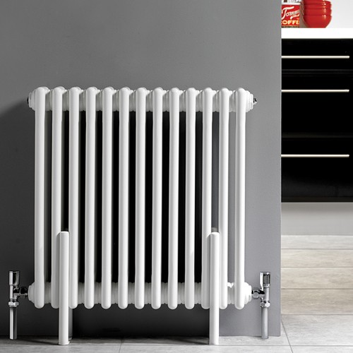 Larger image of Hudson Reed Colosseum 3 Column Radiator With Legs (White). 606x600mm.