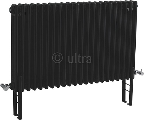 Larger image of Hudson Reed Colosseum Triple Column Radiator With Legs (Black). 1011x600mm.