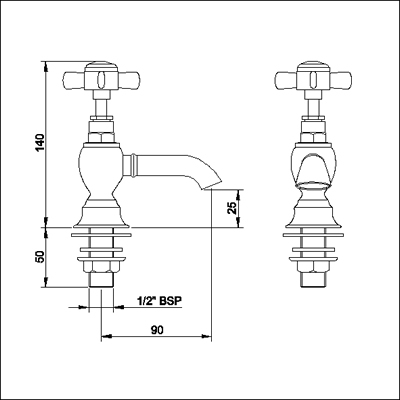 Technical image of Ultra Beaumont Luxury Basin Taps (Chrome)