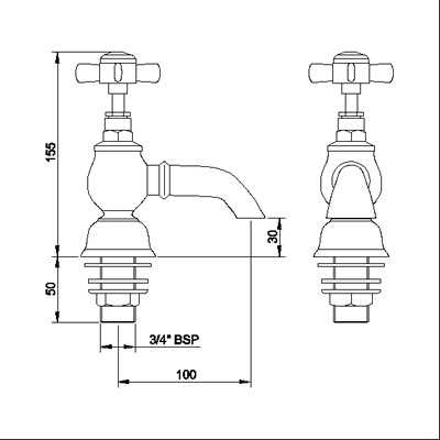 Technical image of Ultra Beaumont Luxury Bath Taps (Chrome)