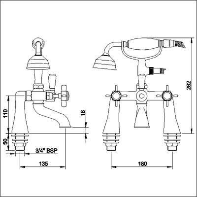 Technical image of Nuie Beaumont 1/2" Bath Shower Mixer (Gold, Special Order)