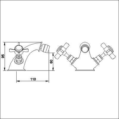 Technical image of Ultra Beaumont Luxury Mono Bidet Mixer & Pop-up Waste (Gold, Special Offer)