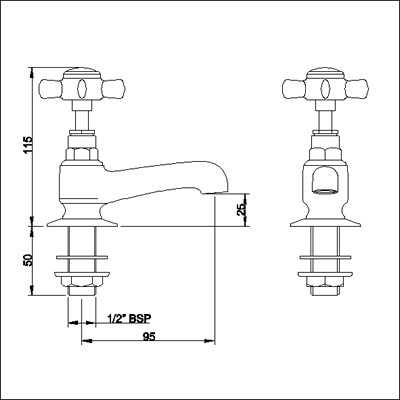 Technical image of Nuie Beaumont Heavy Pattern Basin taps (Pair, Gold)