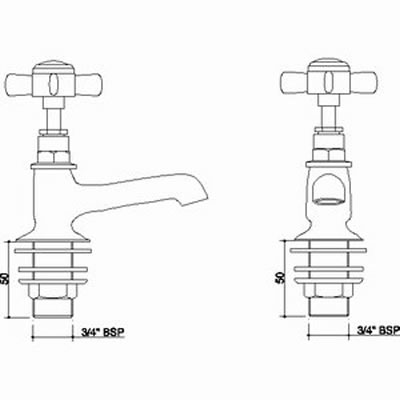 Technical image of Nuie Beaumont Long Nose Bath taps (Pair, Gold)