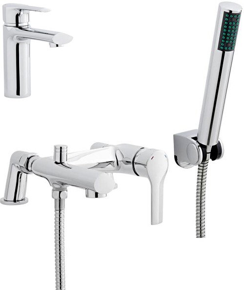 Larger image of Ultra Imogen Mono Basin & Bath Shower Mixer Tap Set With Shower Kit.