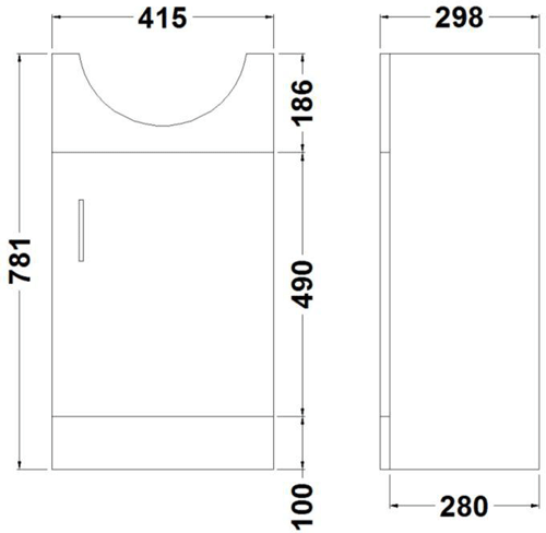 Technical image of Italia Furniture Vanity Unit Pack With Type 1 Basin & Mirror (450mm, White).