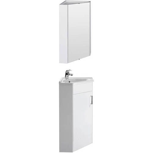 Larger image of Italia Furniture Corner Vanity Unit With Door, Basin & Cabinet (555mm, White).