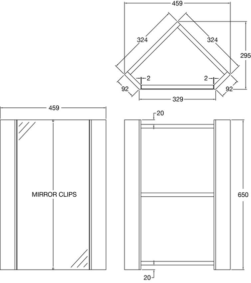 Technical image of Italia Furniture Corner Vanity Unit With Door, Basin & Cabinet (555mm, White).