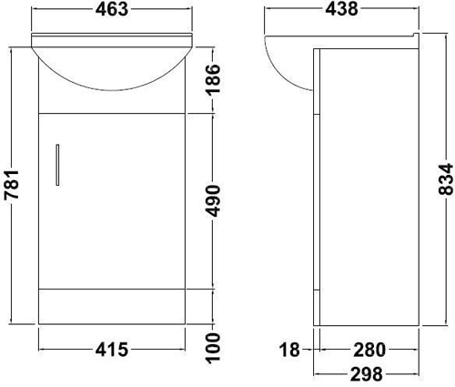 Technical image of Italia Furniture Vanity Unit Pack With Type 2 Basin & Mirror (450mm, White).