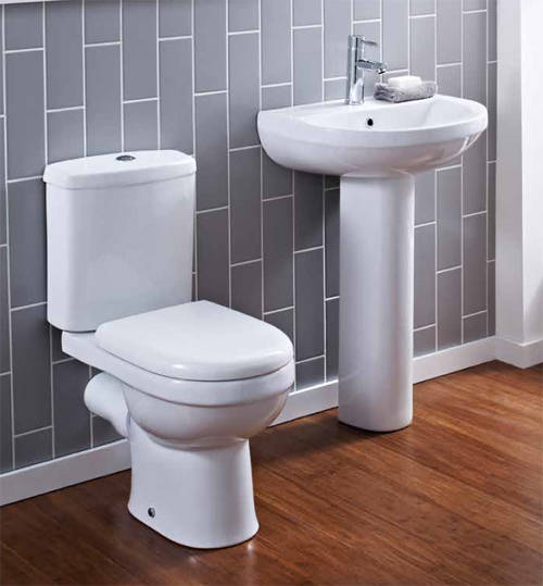Larger image of Crown Ceramics Ivo Suite With Toilet, Seat, 500mm Basin & Pedestal.