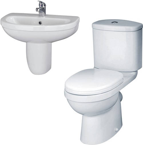 Larger image of Crown Ceramics Ivo Suite With Toilet, 550mm Basin & Semi Pedestal (1 Tap Hole).