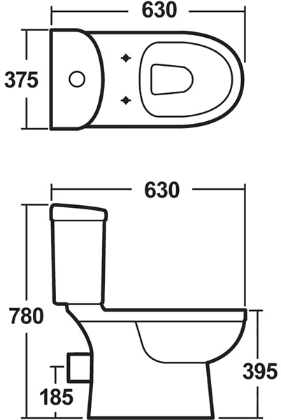 Technical image of Crown Ceramics Ivo Suite With Toilet, 550mm Basin & Semi Pedestal (1 Tap Hole).