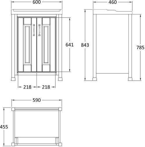 Technical image of Old London Furniture 600mm Vanity & 600mm WC Unit Pack (Ivory).