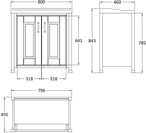 Technical image of Old London Furniture 800mm Vanity & 800mm Mirror Cabinet Pack (Ivory).