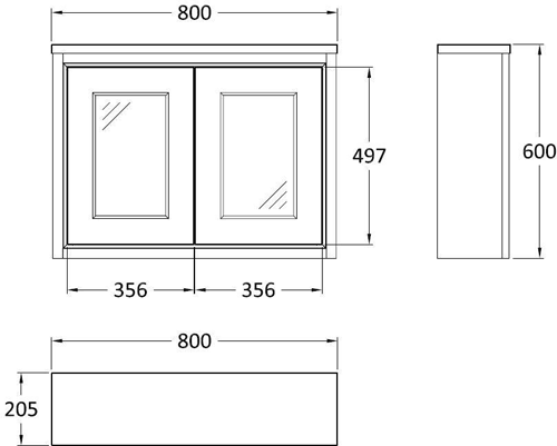 Technical image of Old London Furniture 800mm Vanity & 800mm Mirror Cabinet Pack (Ivory).