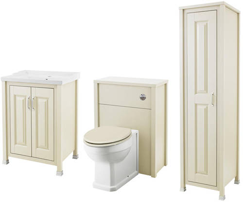 Larger image of Old London Furniture 600mm Vanity, 600mm WC & Tall Unit Pack (Ivory).