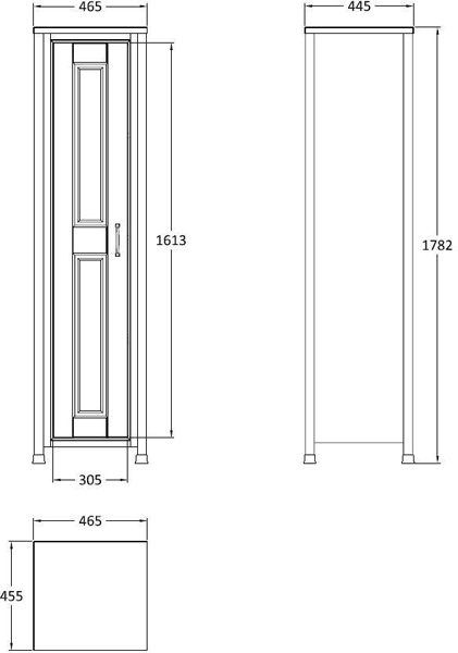 Technical image of Old London Furniture 600mm Vanity, 600mm WC & Tall Unit Pack (Ivory).