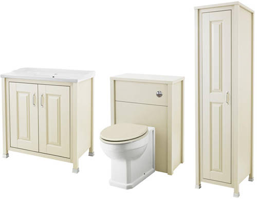 Larger image of Old London Furniture 800mm Vanity, 600mm WC & Tall Unit Pack (Ivory).