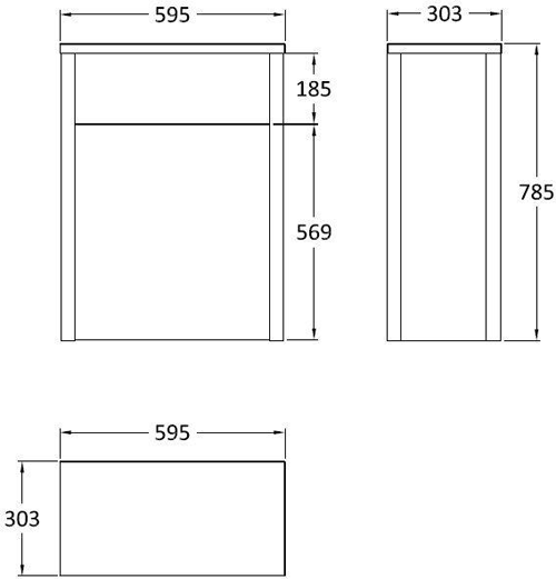 Technical image of Old London Furniture 800mm Vanity, 600mm WC & Tall Unit Pack (Ivory).