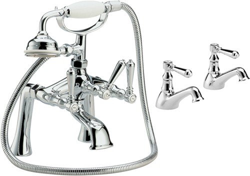 Larger image of Hudson Reed Jade Basin Taps & Bath Shower Mixer Tap Set With Lever Heads.