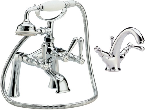 Larger image of Hudson Reed Jade Basin & Bath Shower Mixer Tap Set With Lever Heads.