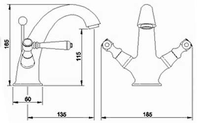 Technical image of Hudson Reed Jade Basin & Bath Shower Mixer Tap Set With Lever Heads.