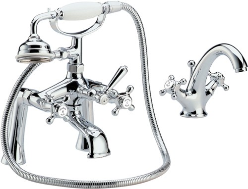 Larger image of Hudson Reed Jade Basin & Bath Shower Mixer Tap Set With Cross Heads.