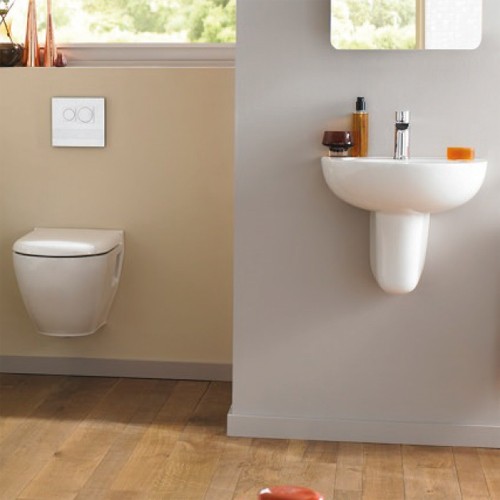 Larger image of Ultra Jardine Wall Mounted Toilet With Seat, Basin & Semi Pedestal.