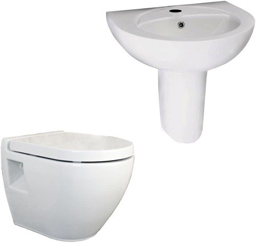 Example image of Ultra Jardine Wall Mounted Toilet With Seat, Basin & Semi Pedestal.